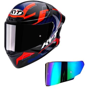 Imagem de Capacete KYT TT Revo Speeding Preto Azul e Vermelho Mais Viseira Camaleão-Masculino