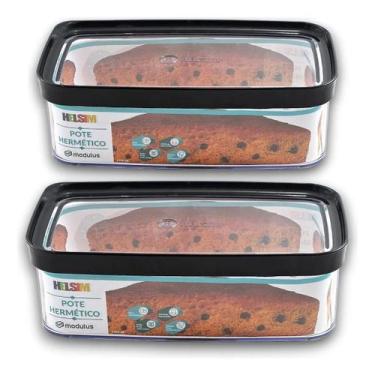 Imagem de Kit 2 Potes Herméticos Acrílico Preto Para Bolo E Bolachas Helsim 1.5L