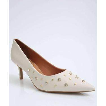 Imagem de Scarpin Feminino Strass Bico Fino Salto Fino Vizzano-11270, Branco, 38