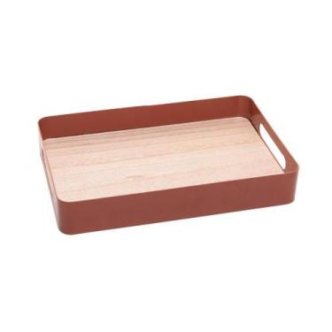 Imagem de Bandeja Fundo de Madeira Virelli 25 x 15 x 5cm Marrom Metal - Lyor