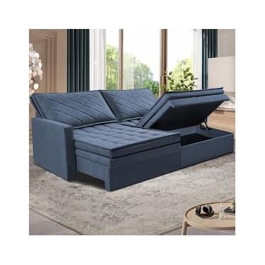 Imagem de Sofá 3 Lugares Cama InBox Marselha II Retrátil/Reclinável com Baú Revestimento Suede Velusoft - 200cm de Largura