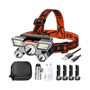 Imagem de Lanterna Frontal Recarregável De 5 LEDs Potente Para Pesca, Camping, C