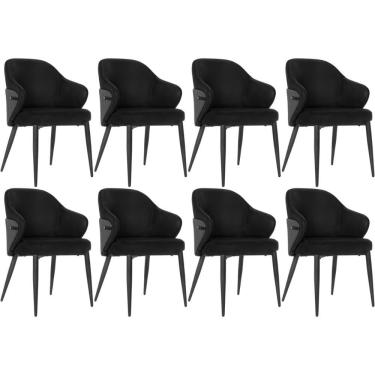 Imagem de Kit 8 Cadeiras De Jantar Estofada Milano Design Italiano Com Encosto Ergonômico - Preto/cinza