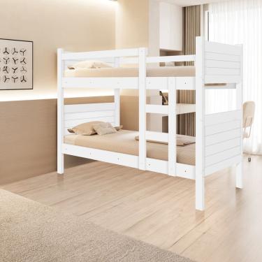 Imagem de Beliche Virtus com Escada e Grade de Proteção para Quarto Moderno Estrutura Resistente Nature-off White