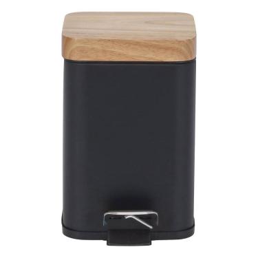 Imagem de Lixeira Banheiro 3l Preta Madeira E Aco 25x16cm Com Pedal