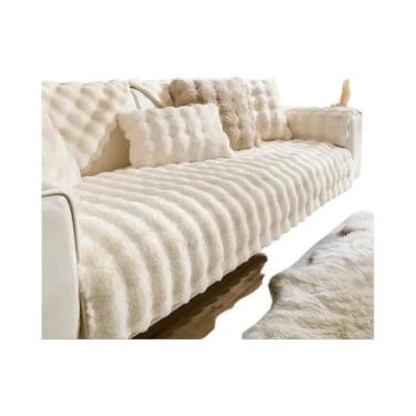 Imagem de Capa De Sofá De Pelúcia De Coelho Antiderrapante Quente De Inverno Com