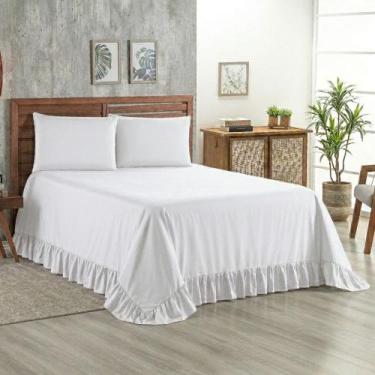 Imagem de Colcha Laila c/ Babado 400 Fios Casal 3 Peças Branco - Home Fernandes