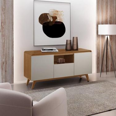 Imagem de Buffet Aparador 3 Portas Estilo Retrô com Nicho Dinamarca Castanho Cinamomo/Off White