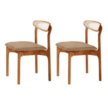 Imagem de Conjunto com 2 Cadeiras Premium em Madeira Maciça Monaco Linho Palha /Imbuia Natural