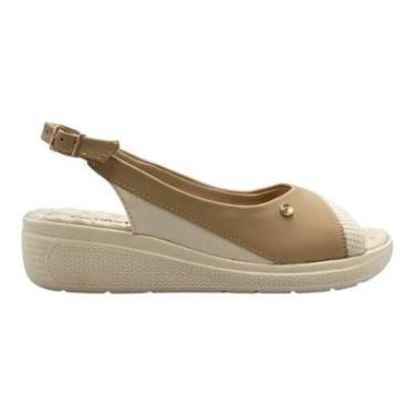 Imagem de Sandália Comfortflex Anabela Peep Toe Off White Bege Ortopédica 86304-Feminino