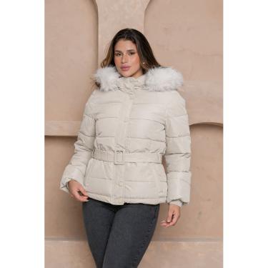 Imagem de Jaqueta Feminina Puffer com Cinto e Capuz Peluciado Forrada