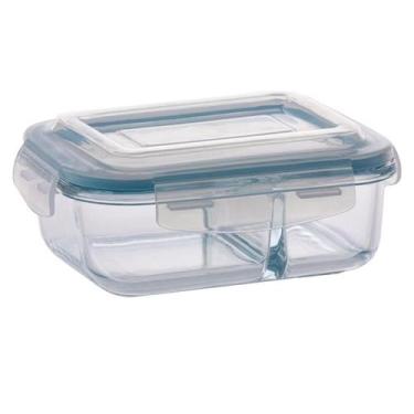 Imagem de Pote Vidro Hermético 630ml com Divisória Micro-ondas Freezer Forno  Em