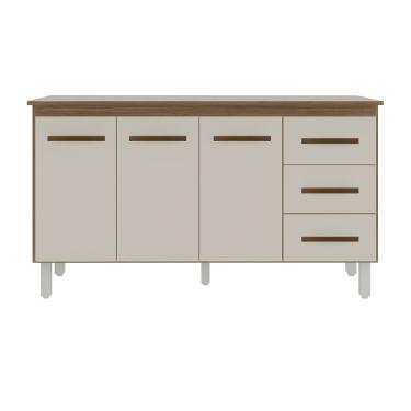 Imagem de Kit Balcão Gabinete 138cm Carina Savana/off-white Com Tampo 140cm Savana