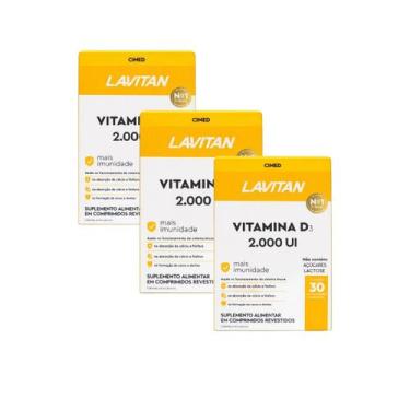 Imagem de Kit 03 Suplemento Lavitan Vitamina D3 2000 UI 30 Comp Cimed Sabor:Sem 