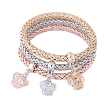Imagem de Conjunto De Pulseiras Elásticas Femininas Em 3 Cores Com Pingente De C