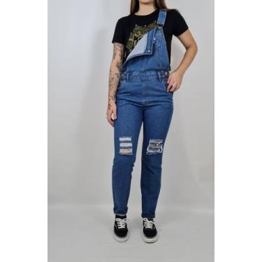 Imagem de Jardineira calça borba feminino blufera jeans1940, M