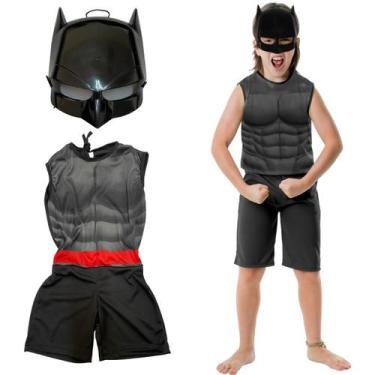 Imagem de Fantasia Infantil Macacão E Máscara Preta Super Herói Masculina Para M
