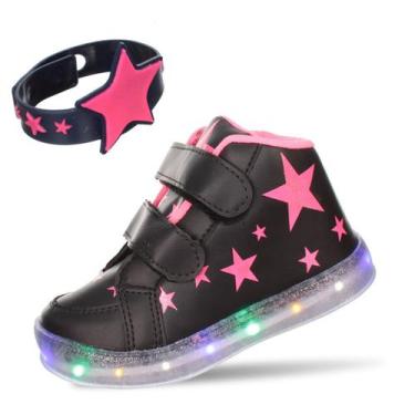 Imagem de Tenis Bota Botinha de Led Infantil Feminina Com Pulseira Estrela - Pem