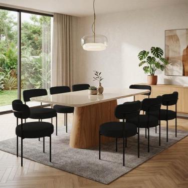 Imagem de Mesa Jantar Vidro 200cm Off kit 8 Cadeiras Aço Preto Boucle H02 - D Ro
