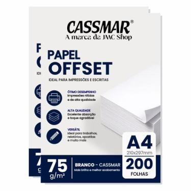 Imagem de Papel Offset 75g A4 210x297mm Cor Branco 200fls - Cassmar