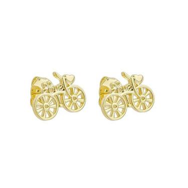 Imagem de Brincos Bicicleta Lisa Banhada a ouro 18k - Atraktiva Joias, 1cm