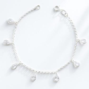 Imagem de Pulseira Prata Original 925 Pingente Gota Pedra Zircônias - Lojas La&N