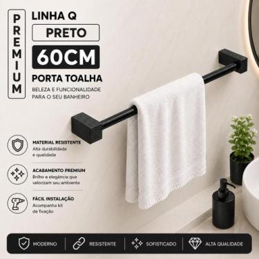 Imagem de Porta Toalha De Banheiro 60cm Preto Fosco - Decora