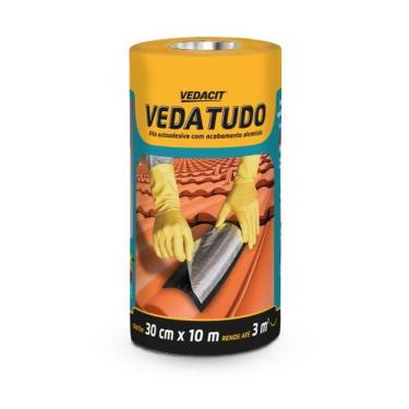 Imagem de Fita Asfáltica Vedatudo Reparo Imediato Autoadesiva Prata Vedacit 30CM 10M