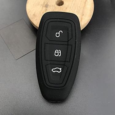 Imagem de WSWJDW Silicone 3 Buttons Car Key Case Cover Keychain Ring Key Bag, Fit For Ford Mondeo Focus Fiesta Kuga C-Max S-Max MK3,black