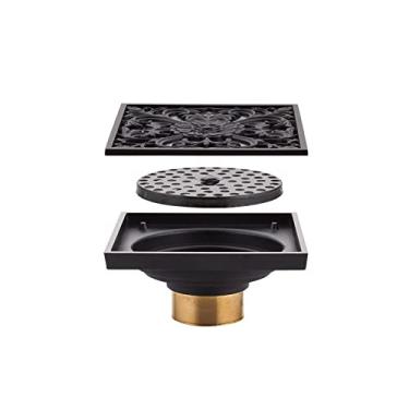 Imagem de piso preto balck square Drenos banheiro dreno chuveiro piso dreno cobertura lat?o piso tamp?es cromados chuveiro ralo ralo, H