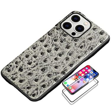 Imagem de LAHappy Capa para iPhone 13 Pro Max, capa de couro luxuosa, ultrafina, flexível e macia, com protetor de tela compatível com Apple 13 Pro Max de 6,7 polegadas 2021, cinza