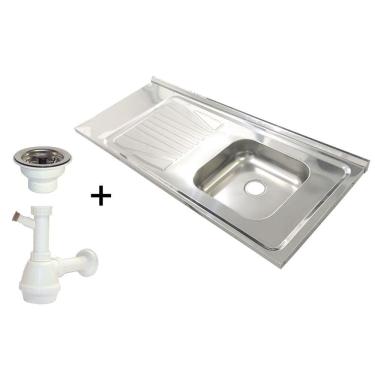 Imagem de Pia Inox Fabrinox PSD1200D 120x52cm, cuba direita, válvula e sifão