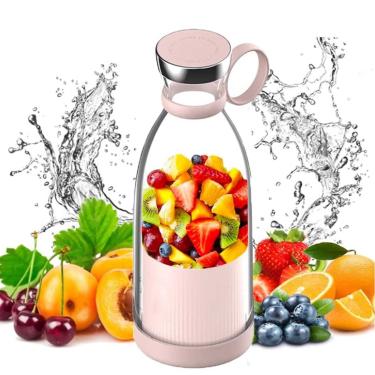 Imagem de Liquidificador PortáTil,Misturador Pessoal De Frutas RecarregáVel, Mini Liquidificador De 380 Ml Para Smoothie,Liquidificador De Suco Fresco,Milk Shakes,Casa/EscritóRio/Academia/Viagem,Pink