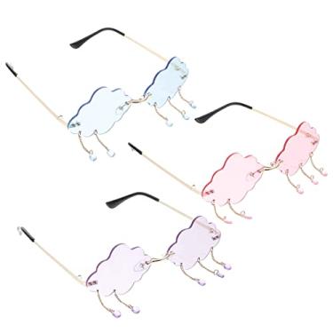 Imagem de LUOZZY Óculos de sol com 3 peças, nuvem, sem aro, óculos fofos em forma de nuvem com gota de chuva, óculos de sol vintage dos anos 90, para mulheres, adolescentes e crianças, Conforme