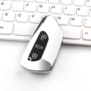 Imagem de CSHU TPU macio com 3 botões Car Key Case Cover Chaveiro Ring Key Bag, apto para Volkswagen VW Golf 8 Mk8 2020 Skoda Seat Leon 2020, prata