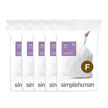 Imagem de simplehuman Code F 100 unidades, pacote de dispensador forros de ajuste personalizado, sacos de lixo com cordão, 25-30 litros, branco