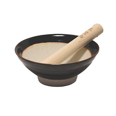Imagem de Conjunto de Mortar e Pesto Ripple Ridge Made in Japan (Suribachi & Surikogi) Grande 24,6 cm, para destros e canhotos, preto, autêntico cerâmica Mino Ware, Preto, medium, 1