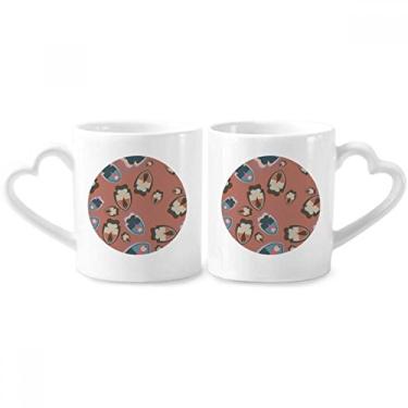Imagem de Blocos de cores abstratos peixes tropicais casal conjunto de canecas de porcelana copo de cerâmica para amantes alça de coração