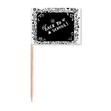 Imagem de Quadro-negro grafite estilo escolar contorno de palito de dente bandeiras marcadoras decoração de festa