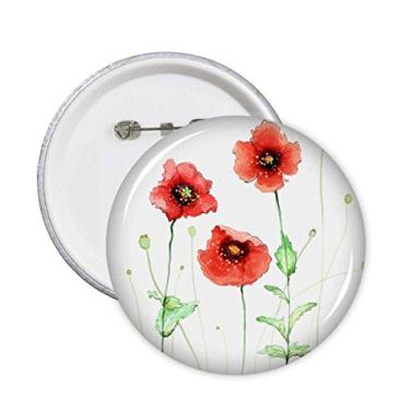 Imagem de Alfinetes de aquarela de flor vermelha de milho com emblema de botão para decoração 5 peças