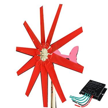 Imagem de Gerador de turbina eólica de baixa velocidade de 1000W, moinho de vento alternativo livre de energia de 12v 24V 48V com MPPT Hybrid Controller 10 Blades, Red,24v