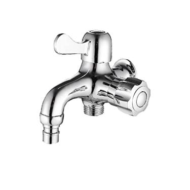 Imagem de LIDON Máquina de lavar torneira de mistura de água fria bico duplo latão torneira de pia de lavanderia máquina de lavar adaptador de torneira de saída dupla adaptador de torneira de cozinha banheiro, cromado B (cor: cromado H)