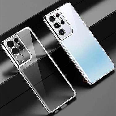 Imagem de Capa transparente de revestimento de luxo para Samsung Galaxy A53 A33 5g S21 Fe S22 Ultra Plus A 53 33 S 22 21 S21fe Capa de silicone transparente, prata, para S21 Ultra