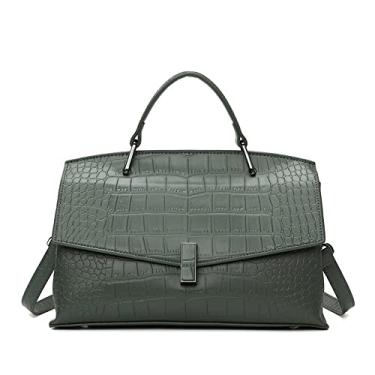 Imagem de Bolsa feminina de couro com estampa de crocodilo e alça superior transversal feminina grande, Verde
