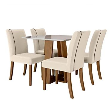 Imagem de Conjunto de Mesa Sala de Jantar Atenas com 4 Cadeiras Carvalho/off White/bege 0,90m Quadrada Dobuê
