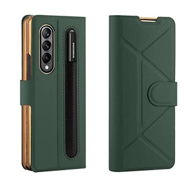 Imagem de Estojo de couro com suporte para caneta Stylus para Samsung Galaxy Z Fold 4 5G Capa de telefone com proteção contra quedas para Z Fold4, capa verde Fold 4, para Galaxy Z Fold 4