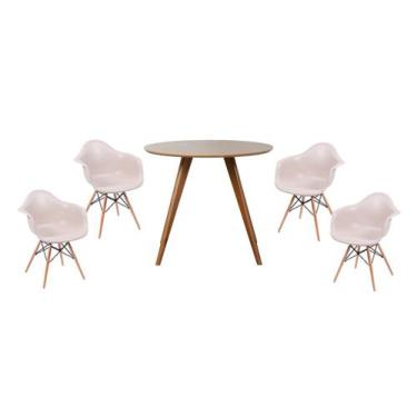 Conjunto Mesa Square Redonda Branco Fosco 88cm com 4 Cadeiras Eiffel Branca  - Abra Casa