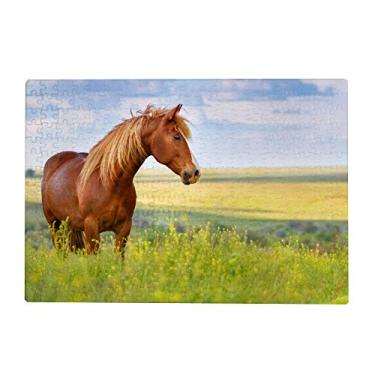 Imagem de ColourLife Quebra-cabeça de arte para presente para adultos, adolescentes, cavalo em campo de flores, jogos de quebra-cabeça de madeira, 300/500/1000 peças, multicolorido