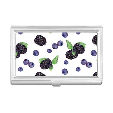Imagem de Porta-cartões de visita com estampa de ilustração de aquarela e frutas de blueberry