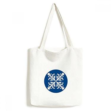 Imagem de Bolsa de lona com estampa de flor Talavera azul bolsa de compras casual bolsa de mão